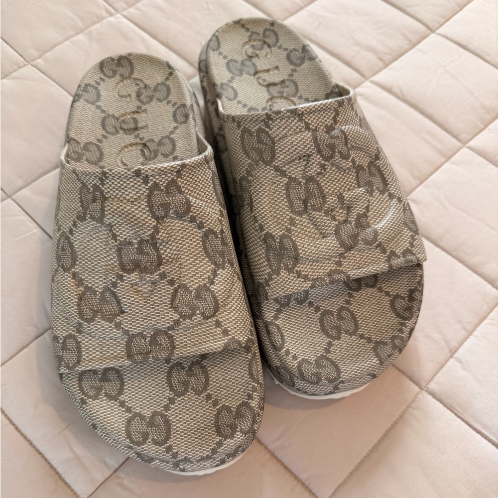 Gucci Gray Monogram Sandals